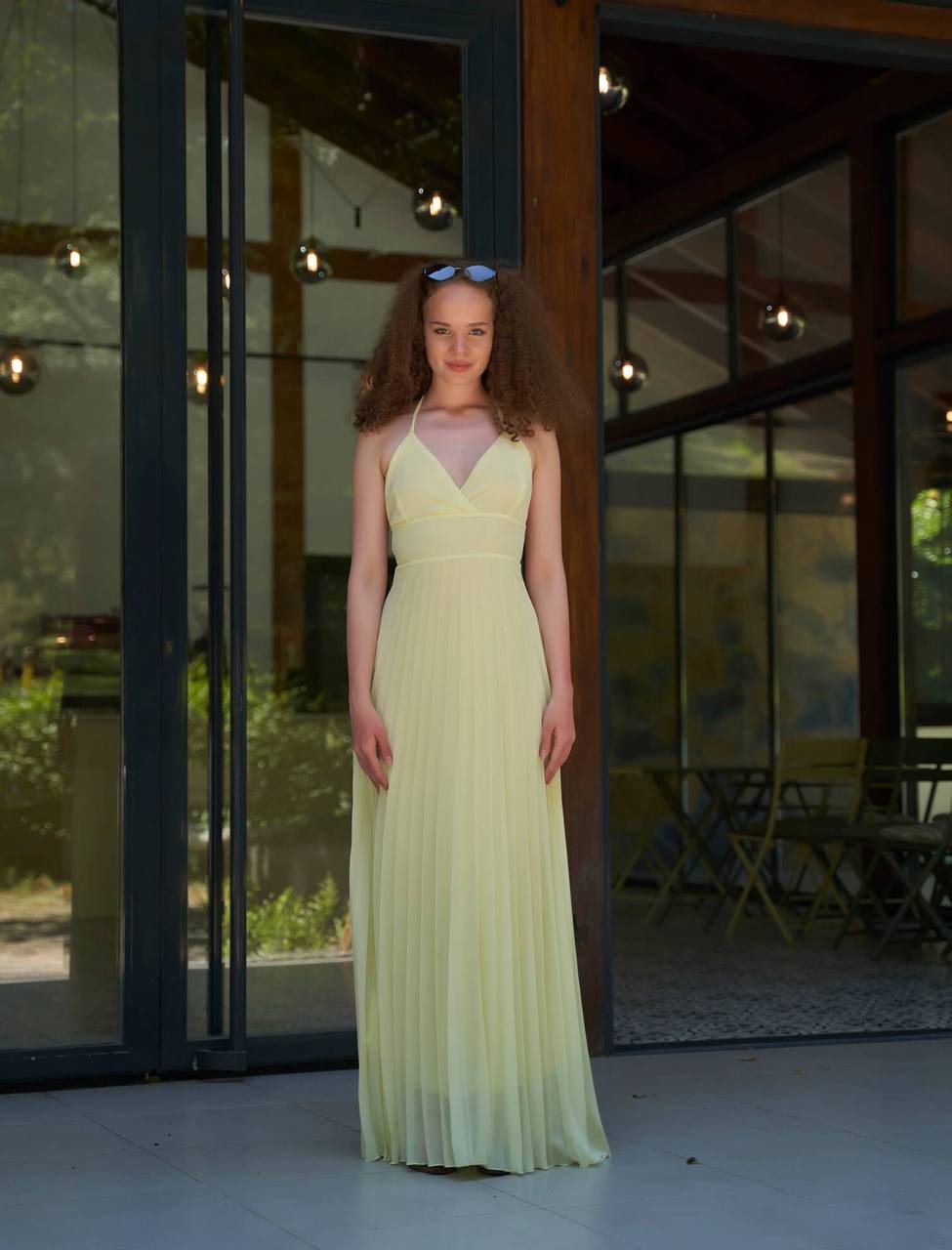 Robe longue dos nu plissée